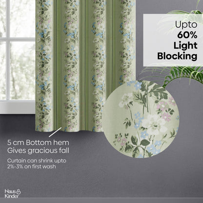 Cotton Printed Curtain Vintage Posy, Sage Green