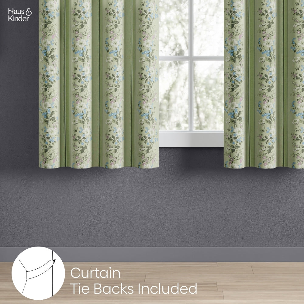 Cotton Printed Curtain Vintage Posy, Sage Green