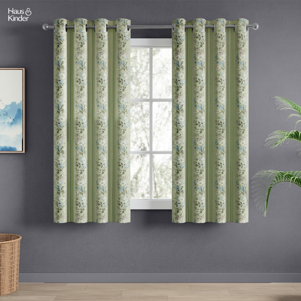 Cotton Printed Curtain Vintage Posy, Sage Green
