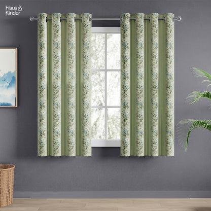 Cotton Printed Curtain Vintage Posy, Sage Green