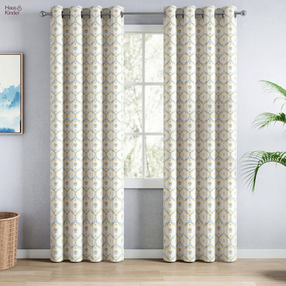 Cotton Printed Pack Of 2 Curtain Amber Vale, Blue
