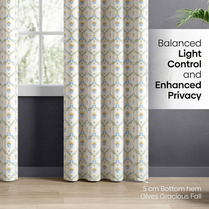 Cotton Printed Pack Of 2 Curtain Amber Vale, Blue