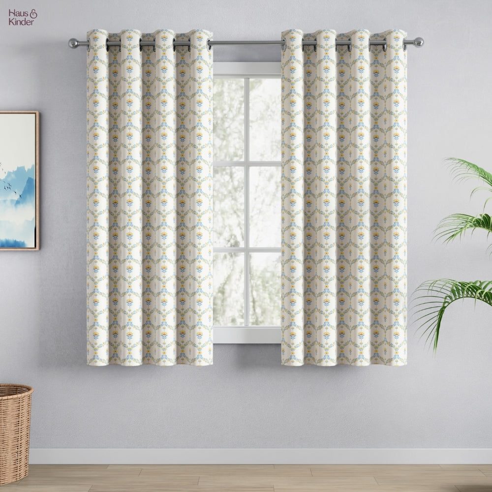 Cotton Printed Pack Of 2 Curtain Amber Vale, Blue