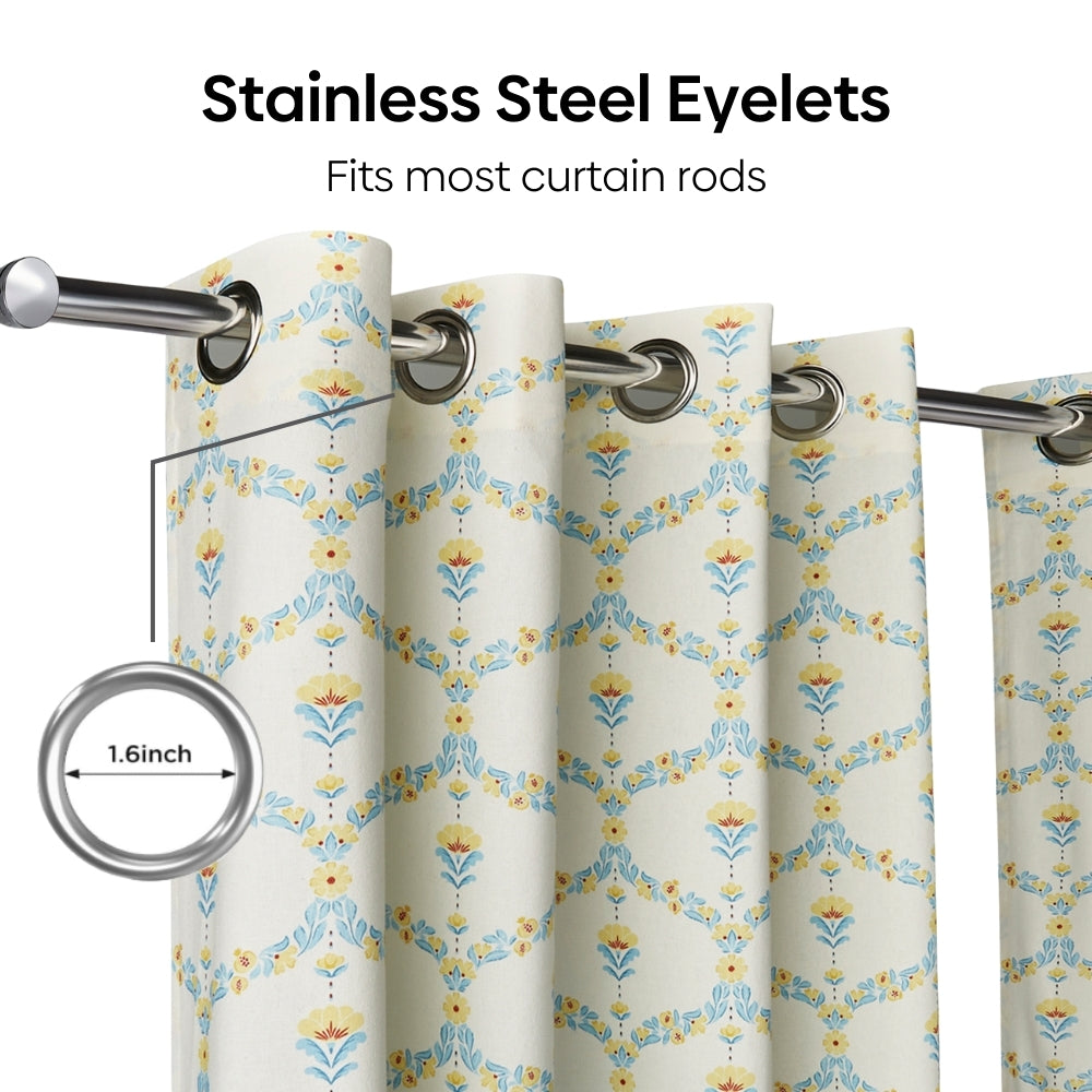 Cotton Printed Pack Of 2 Curtain Amber Vale, Blue