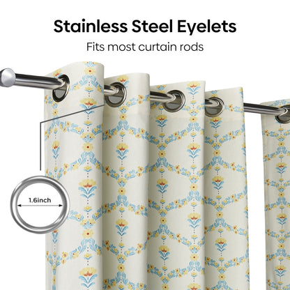 Cotton Printed Pack Of 2 Curtain Amber Vale, Blue