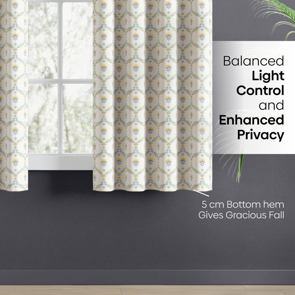 Cotton Printed Pack Of 2 Curtain Amber Vale, Blue