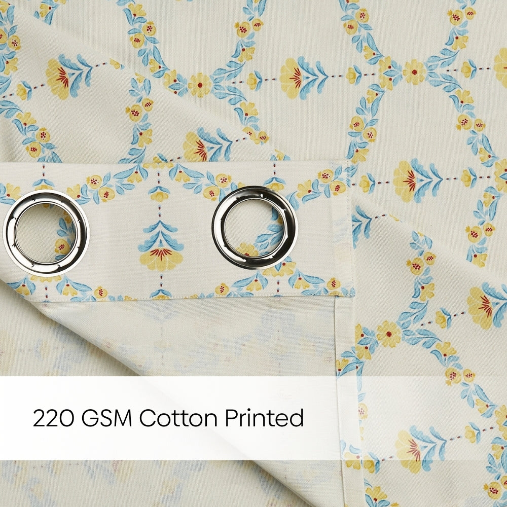 Cotton Printed Pack Of 2 Curtain Amber Vale, Blue