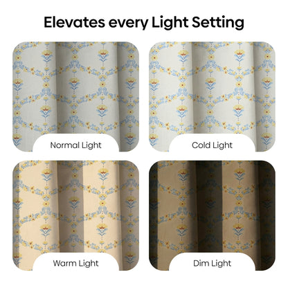 Cotton Printed Pack Of 2 Curtain Amber Vale, Blue