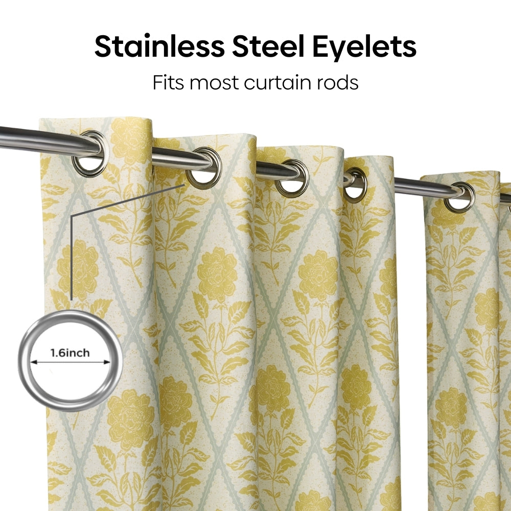 Cotton Printed Pack Of 2 Curtain Sorbet, Yellow