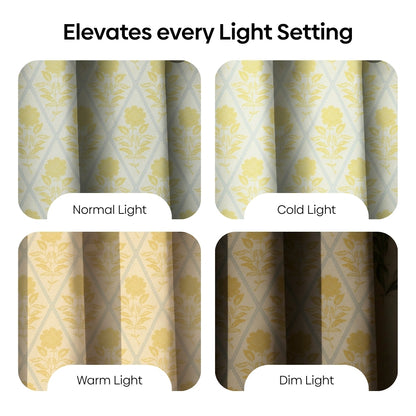 Cotton Printed Pack Of 2 Curtain Sorbet, Yellow