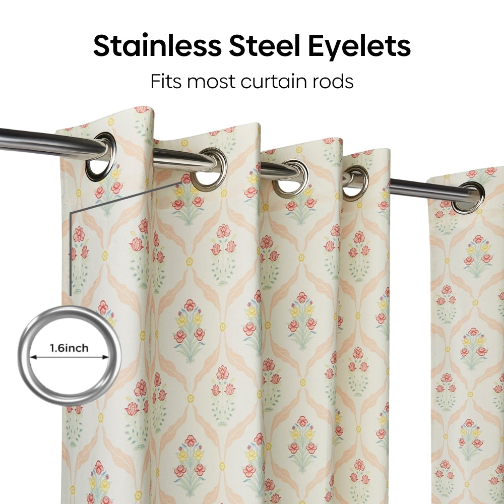 Cotton Printed Pack Of 2 Curtain Lattice, Pink