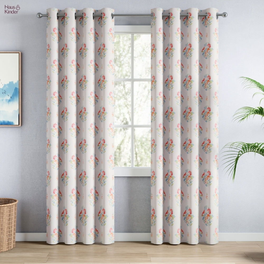 Cotton Printed Pack Of 2 Curtain Whispering Songbird, Multicolor