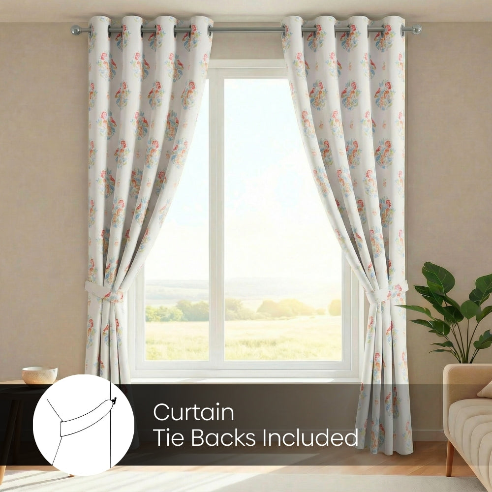 Cotton Printed Pack Of 2 Curtain Whispering Songbird, Multicolor