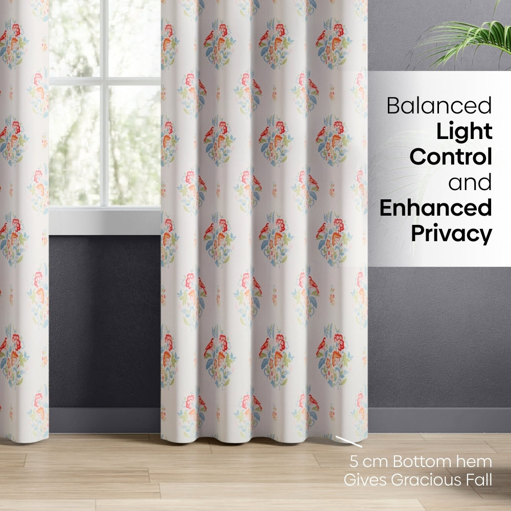 Cotton Printed Pack Of 2 Curtain Whispering Songbird, Multicolor