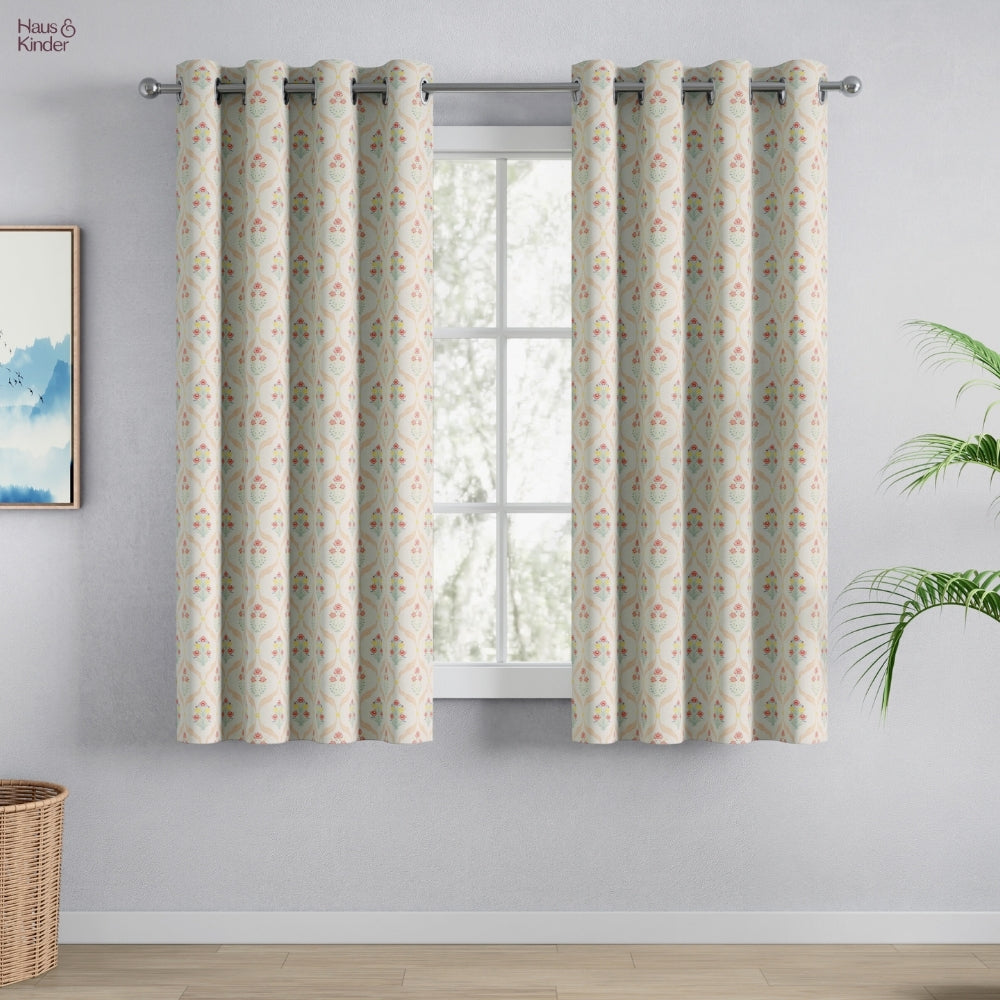 Cotton Printed Pack Of 2 Curtain Whispering Songbird, Multicolor