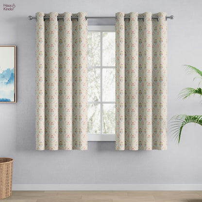 Cotton Printed Pack Of 2 Curtain Whispering Songbird, Multicolor