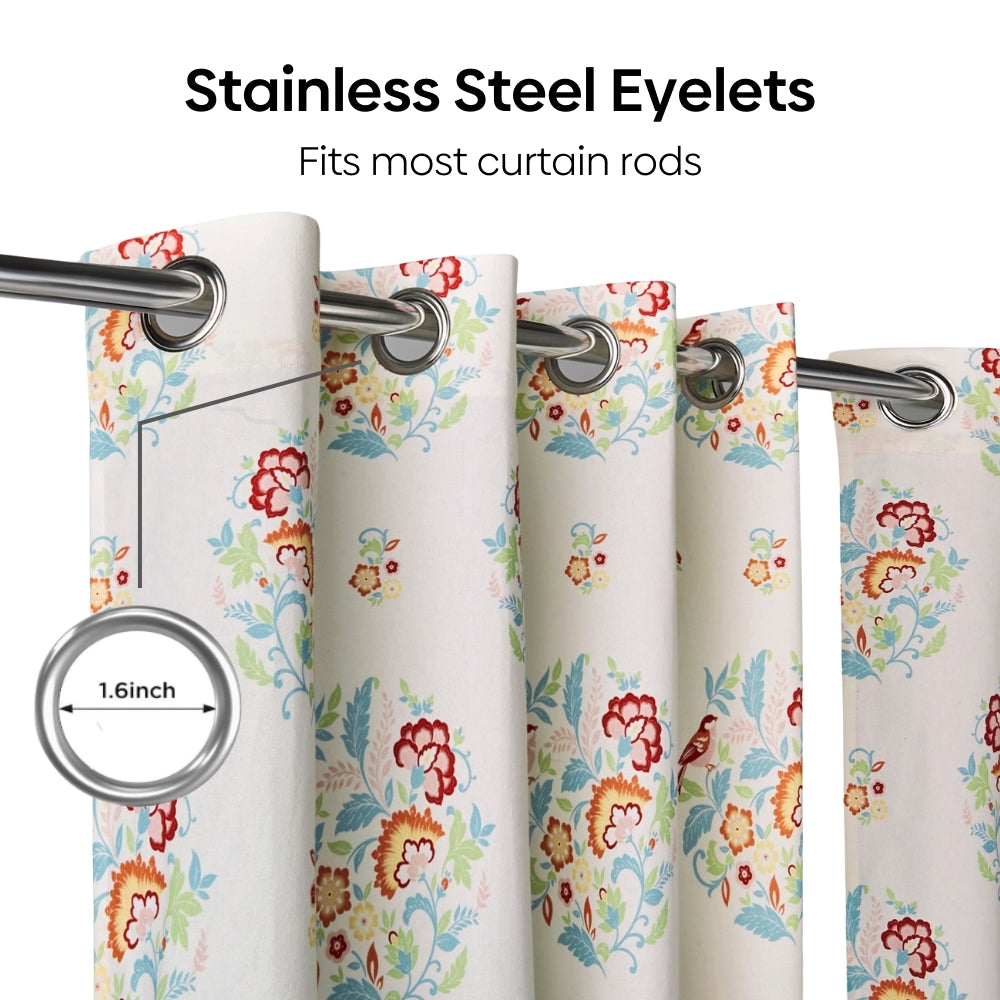 Cotton Printed Pack Of 2 Curtain Whispering Songbird, Multicolor