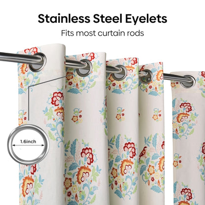 Cotton Printed Pack Of 2 Curtain Whispering Songbird, Multicolor