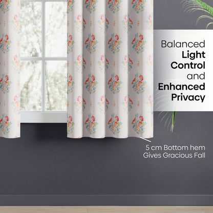 Cotton Printed Pack Of 2 Curtain Whispering Songbird, Multicolor