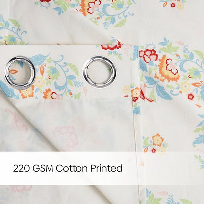 Cotton Printed Pack Of 2 Curtain Whispering Songbird, Multicolor