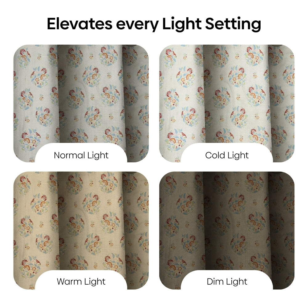 Cotton Printed Pack Of 2 Curtain Whispering Songbird, Multicolor