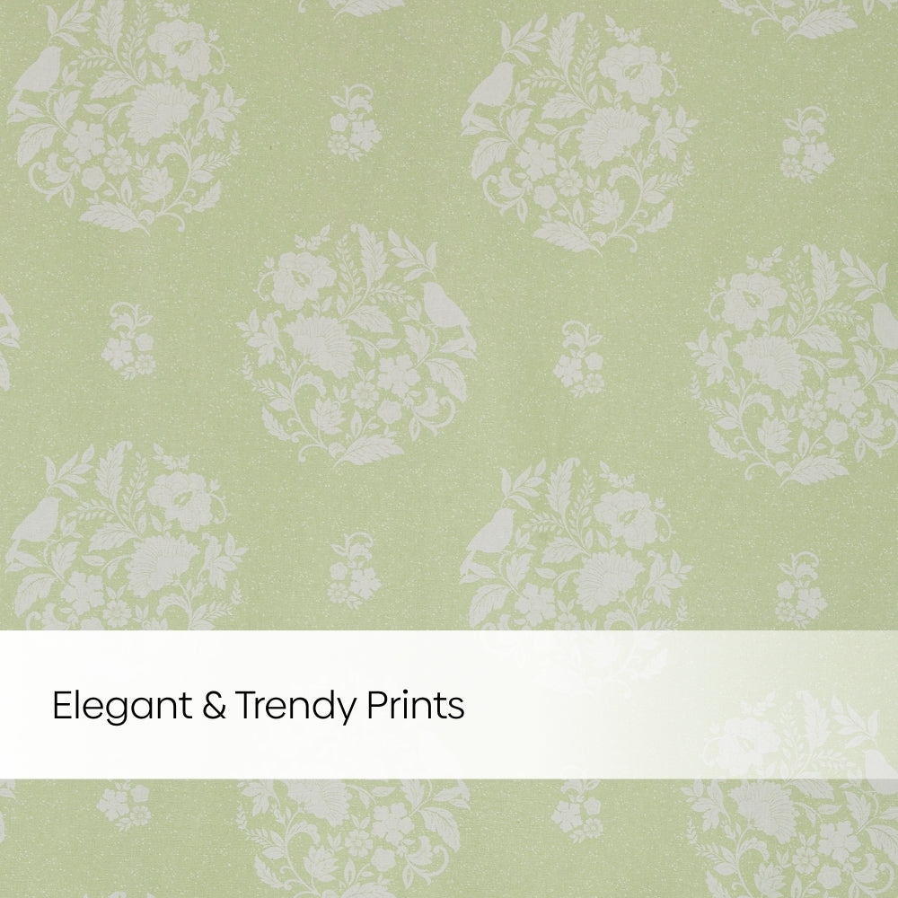 Cotton Printed Pack Of 2 Curtain  Whispering Songbird, Sage Green