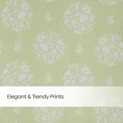 Cotton Printed Pack Of 2 Curtain  Whispering Songbird, Sage Green