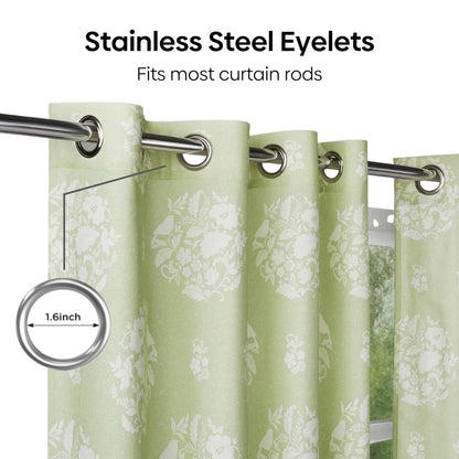 Cotton Printed Pack Of 2 Curtain  Whispering Songbird, Sage Green