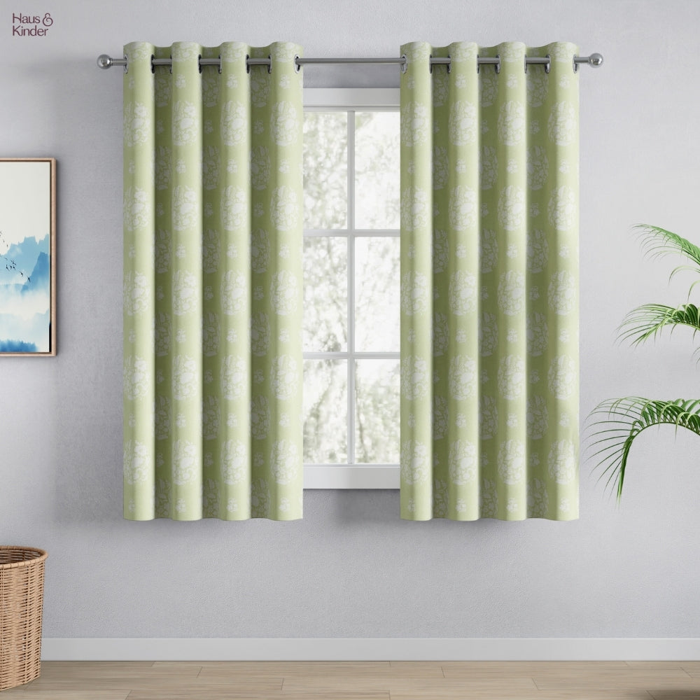 Cotton Printed Pack Of 2 Curtain  Whispering Songbird, Sage Green