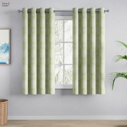 Cotton Printed Pack Of 2 Curtain  Whispering Songbird, Sage Green