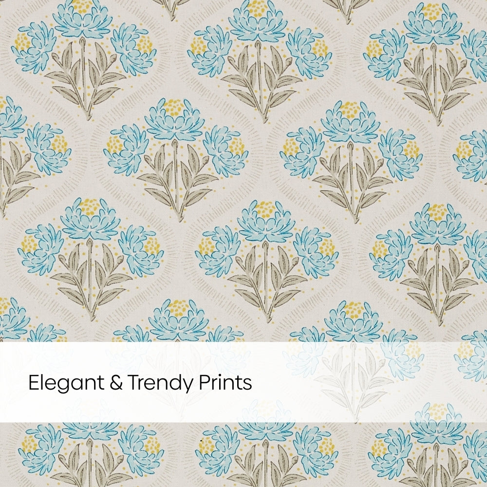 Cotton Printed Pack Of 2 Curtain Floral Poise, Blue