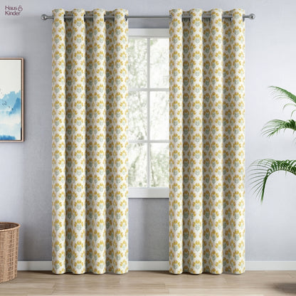 Cotton Printed Pack Of 2 Curtain Floral Poise, Yellow