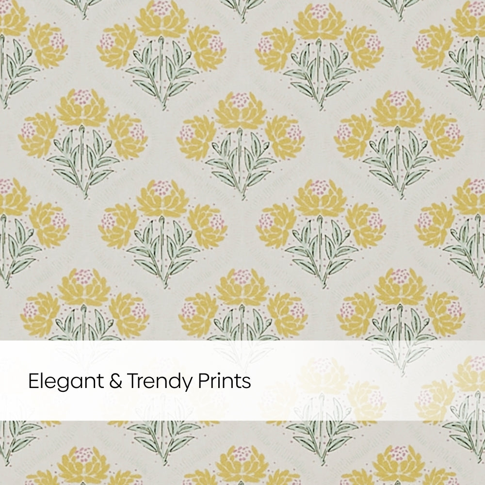 Cotton Printed Pack Of 2 Curtain Floral Poise, Yellow