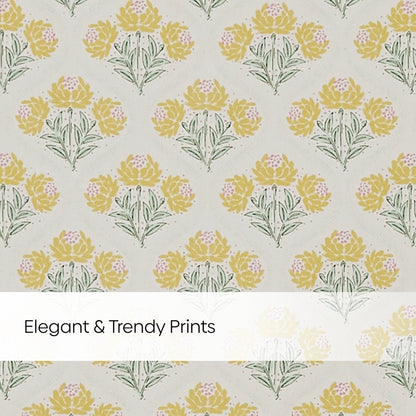 Cotton Printed Pack Of 2 Curtain Floral Poise, Yellow