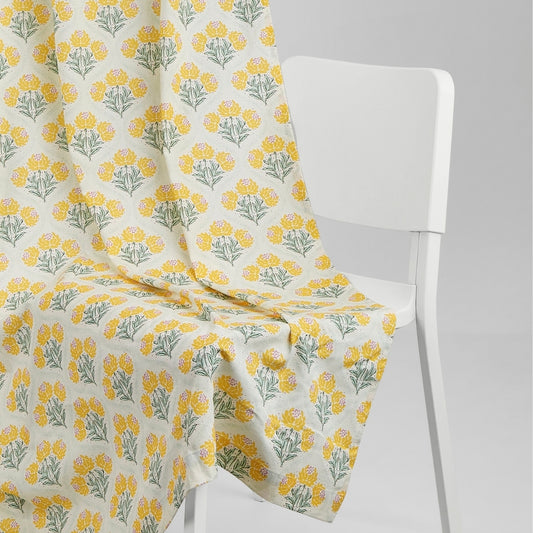 Cotton Printed Pack Of 2 Curtain Floral Poise, Yellow