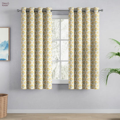 Cotton Printed Pack Of 2 Curtain Floral Poise, Yellow