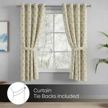 Cotton Printed Pack Of 2 Curtain Floral Poise, Yellow