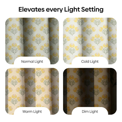 Cotton Printed Pack Of 2 Curtain Floral Poise, Yellow