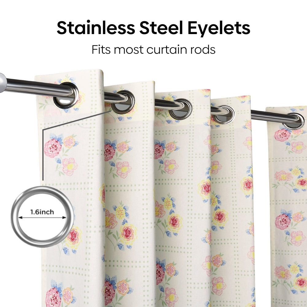 Cotton Printed Pack Of 2 Curtain Floral Siesta, Pink