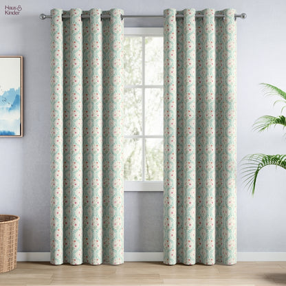 Cotton Printed  Pack Of 2 Curtain Pink Blossom, Teal