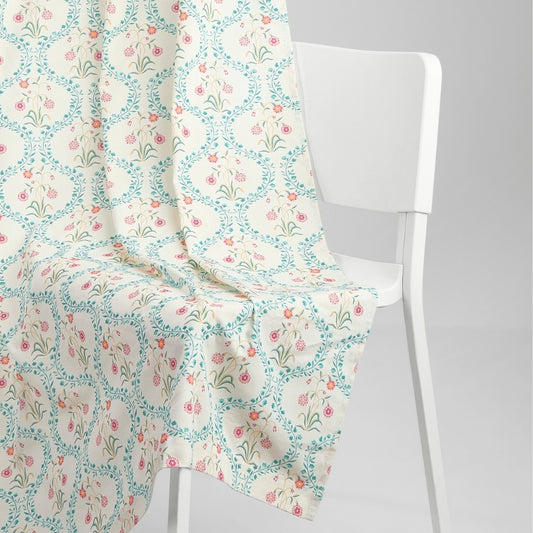 Cotton Printed  Pack Of 2 Curtain Pink Blossom, Teal