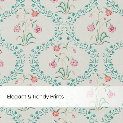 Cotton Printed  Pack Of 2 Curtain Pink Blossom, Teal