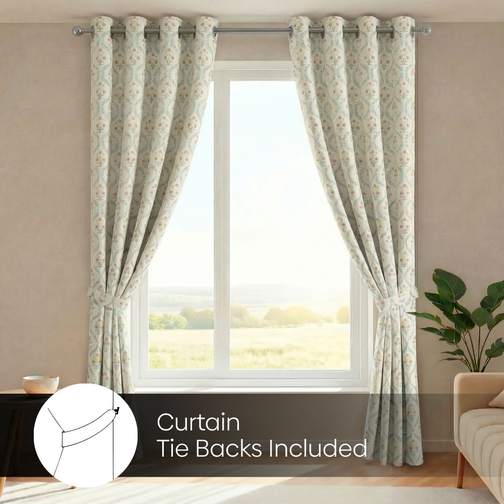 Cotton Printed  Pack Of 2 Curtain Pink Blossom, Teal