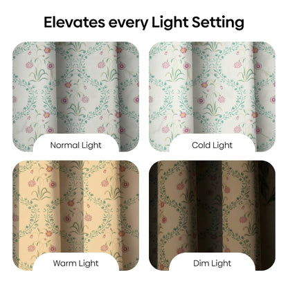 Cotton Printed  Pack Of 2 Curtain Pink Blossom, Teal