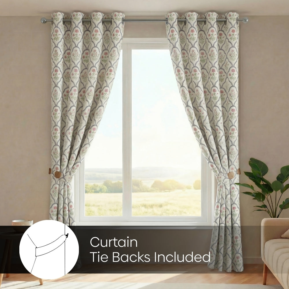 Cotton Printed Pack Of 2  Curtain Classic Trellis, Multicolor
