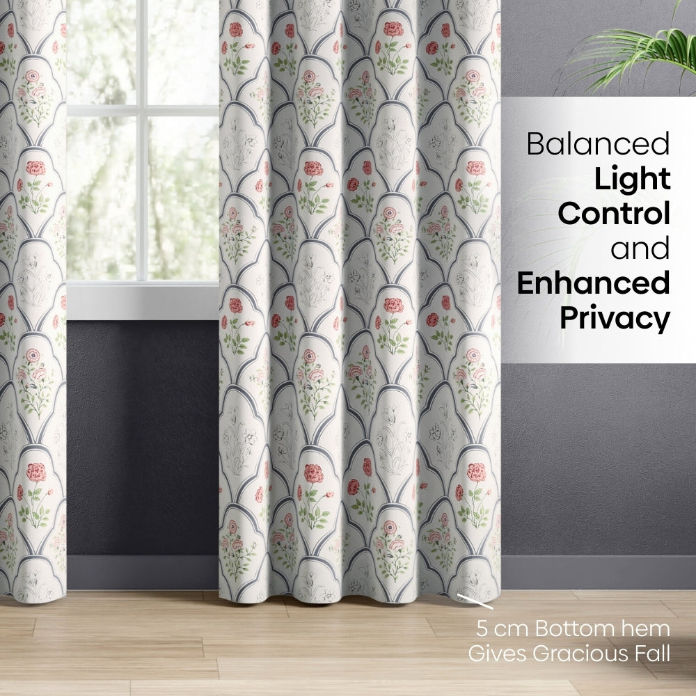 Cotton Printed Pack Of 2  Curtain Classic Trellis, Multicolor