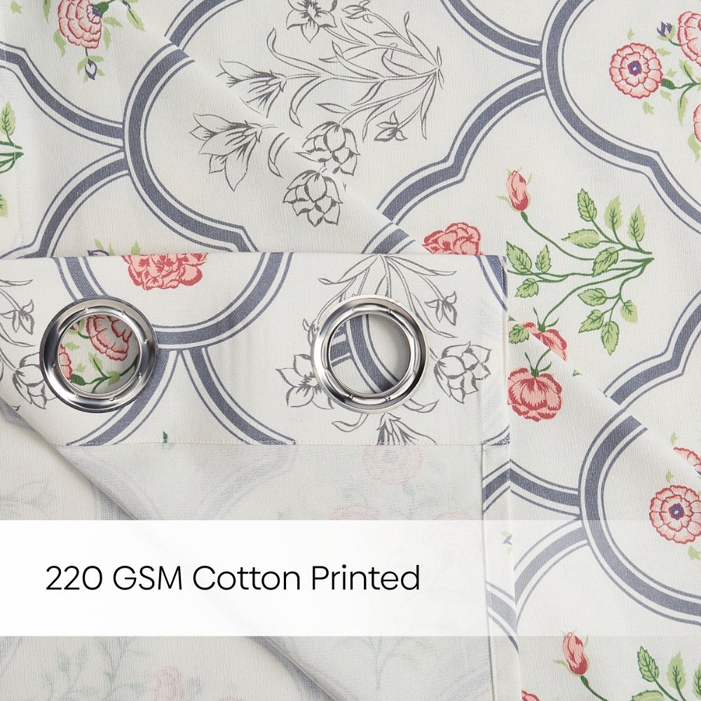 Cotton Printed Pack Of 2  Curtain Classic Trellis, Multicolor