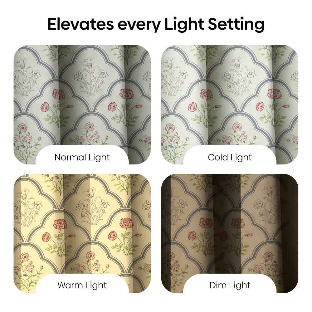 Cotton Printed Pack Of 2  Curtain Classic Trellis, Multicolor