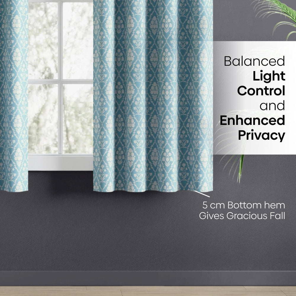 Cotton Printed Pack Of 2 Curtain Heritage Hues, Pale Teal