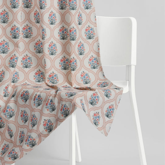 Cotton Printed Pack Of 2 Curtain Terracotta Trellis ,Multicolor